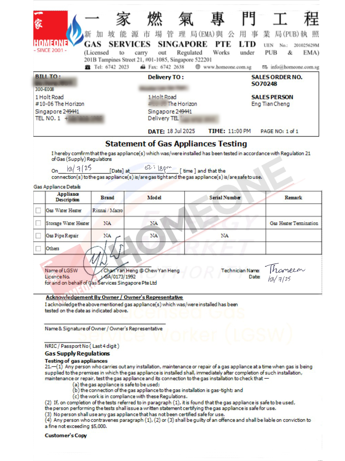Gas Certificate- Gas Pipe Repair