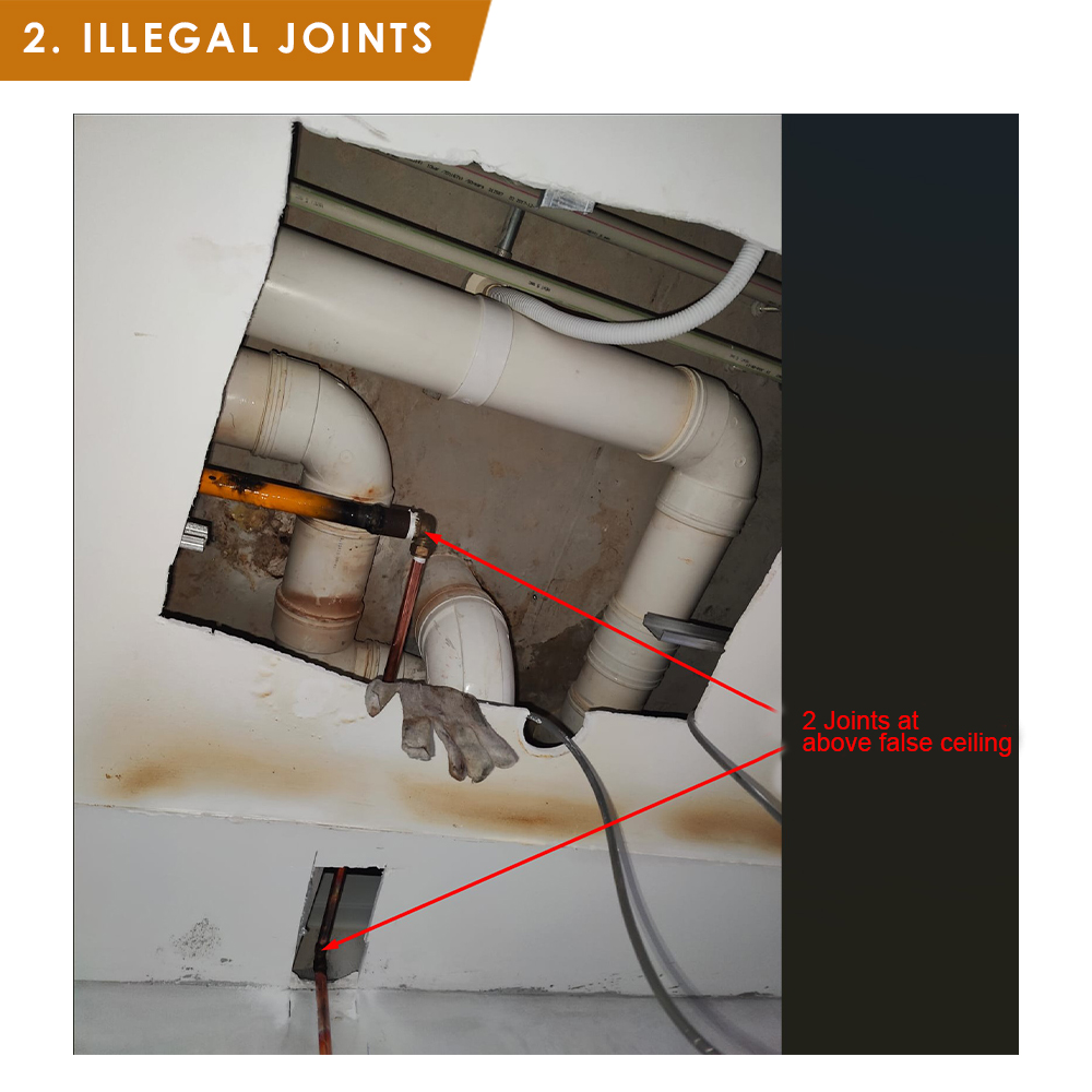 Gas Work Alteration A and A Inspection - Inz Residence - 02 ILLEGAL JOINTS AT ABOVE CEILING