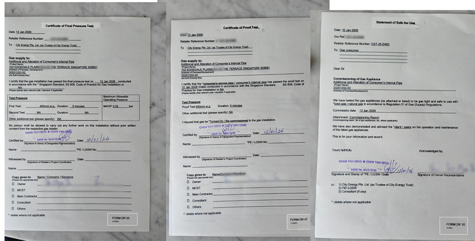 Certification and Compliance Documentation for Above Ceiling API Gas Pipe Alteration