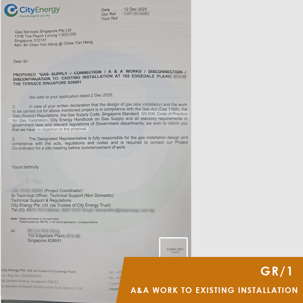 Above Ceiling API Gas Pipe Altermatopm - FORM GR1. A&A work- no objection letter